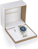 Versace Greca Quartz Blue Dial Silver Steel Strap Watch For Men - VEZ900221