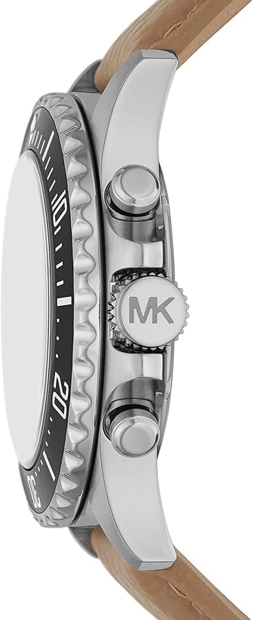 Michael Kors Everest Analog White Dial Brown Leather Strap Watch For Men - MK9092