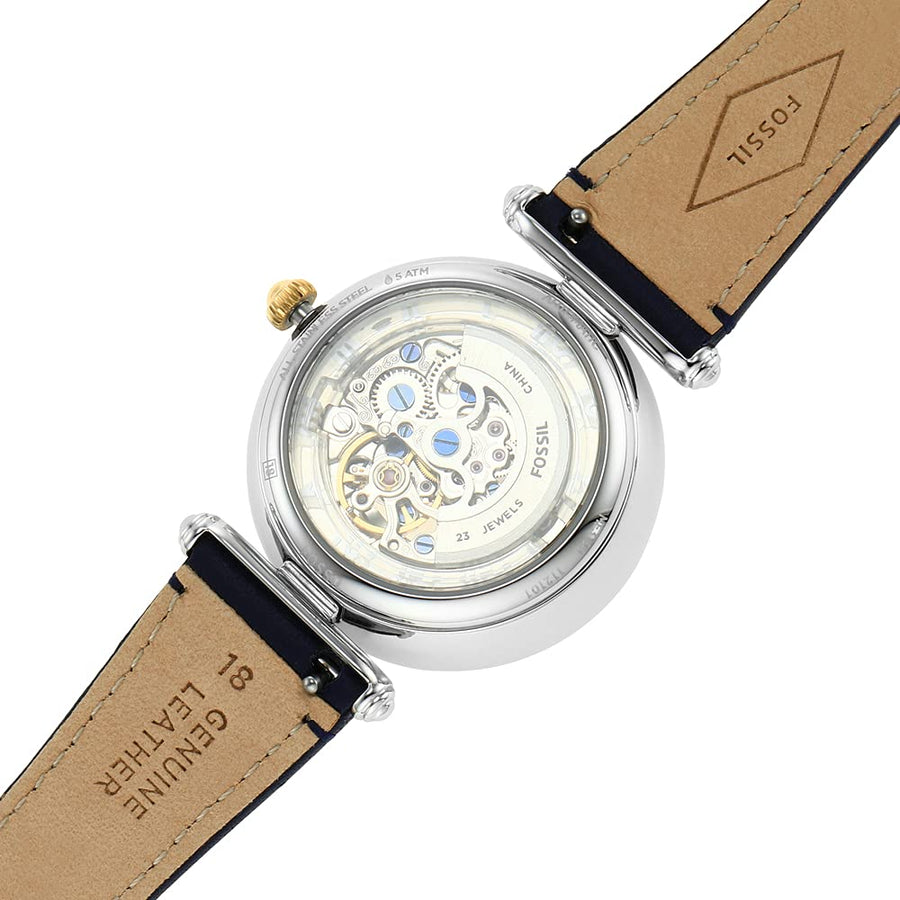 Fossil Vintage Muse Automatic Skeleton White Dial Grey Leather Strap Watch for Women - ME3131