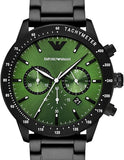 Emporio Armani Mario Chronograph Green Dial Black Steel Strap Watch For Men - AR11472