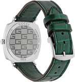 Gucci Grip Quartz Silver Dial Green Leather Strap Watch For Women - YA157404