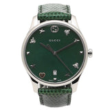 Gucci G-Timeless Mother of Pearl Green Dial Green Leather Strap Watch For Women - YA1264042