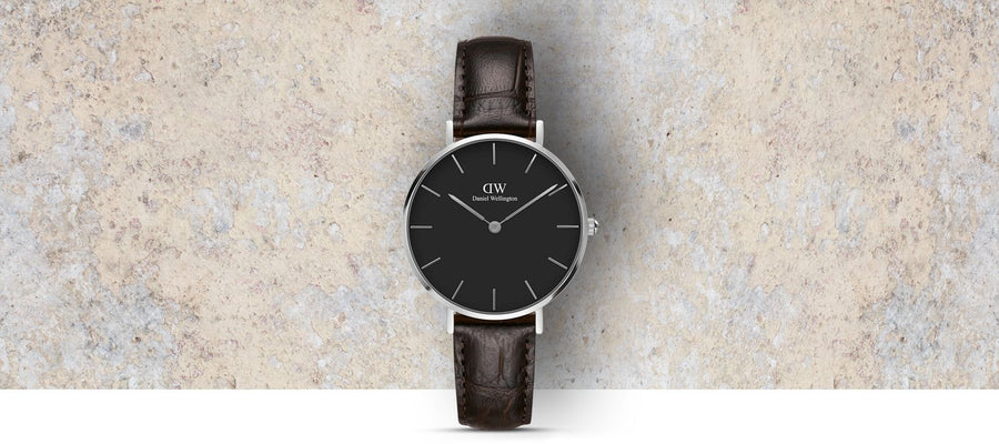 Daniel Wellington Classic Petite York Black Dial Brown Leather Strap Watch For Women - DW00100182
