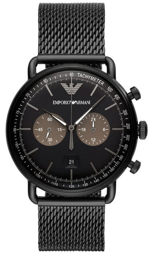 Emporio Armani Aviator Black Dial Black Mesh Bracelet Watch For Men - AR11142