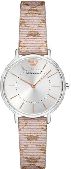 Emporio Armani Gianni T Bar Quartz Silver Dial Beige Leather Strap Watch For Women - AR80007