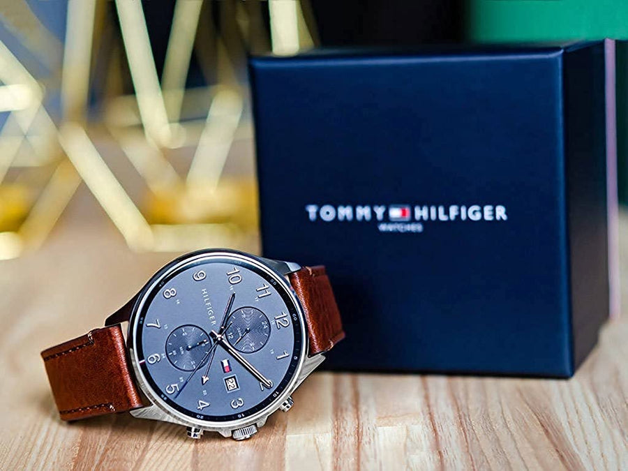 Tommy Hilfiger West Chronograph Grey Dial Brown Leather Strap Watch For Men - 1791710