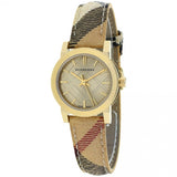 Burberry The City Gold Dial Haymarket Brown Leather Strap Watch for Women - BU9219