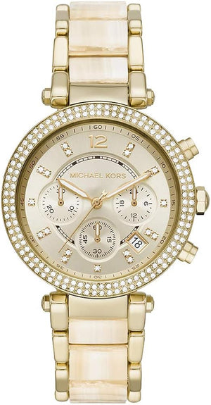 Michael Kors Parker Chronograph Gold Dial Gold Steel Strap Watch For Women - MK6831