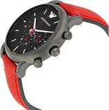 Emporio Armani Luigi Chronograph Black Dial Red Leather Strap Watch For Men - AR1971