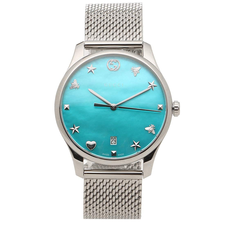 Gucci G-Timeless Turquiose Mother of Pearl Dial Silver Mesh Bracelet Watch For Women - YA1264039