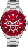 Michael Kors Layton Chronograph Red Dial Silver Steel Strap Watch For Men - MK8822