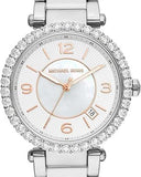 Michael Kors Parker Three Hand Mother of Pearl White Dial Silver Steel Strap Watch For Women - MK4694