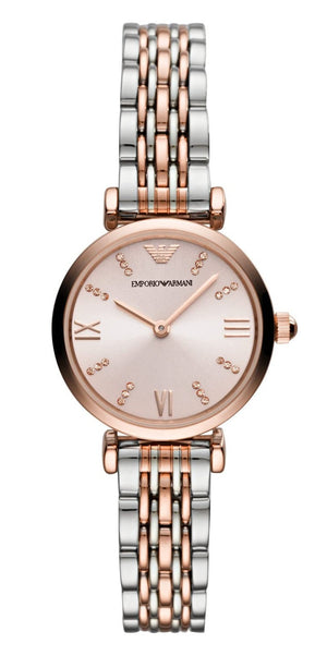 Emporio Armani Gianni T Bar Pink Dial Two Tone Steel Strap Watch For Women - AR11223