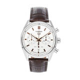 Tag Heuer Carrera Chronograph White Dial Brown Leather Strap Watch for Men - CBN2013.FC6483