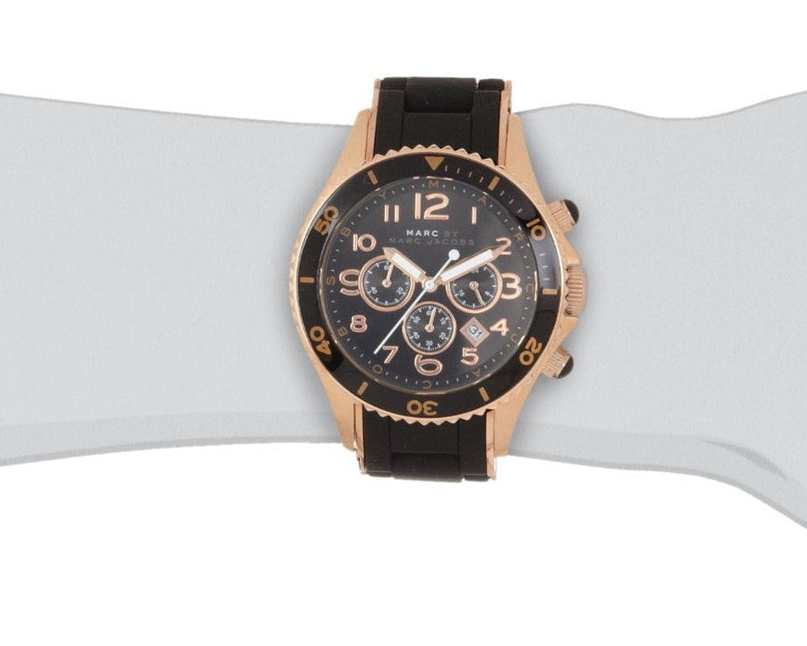 Marc Jacobs Rock Chronograph Black Dial Black Silicone Strap Watch for Women - MBM2553