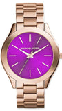 Michael Kors Slim Runway Purple Dial Rose Gold Steel Strap Watch for Women - MK3293