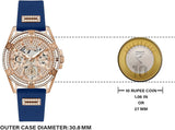 Guess Queen Quartz Crystals Rose Gold Dial Blue Silicone Strap Watch For Women - GW0536L5