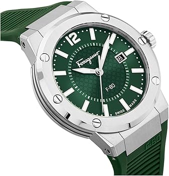 Salvatore Ferragamo F-80 Classic Green Dial Green Rubber Strap Watch for Men - SFHY02722