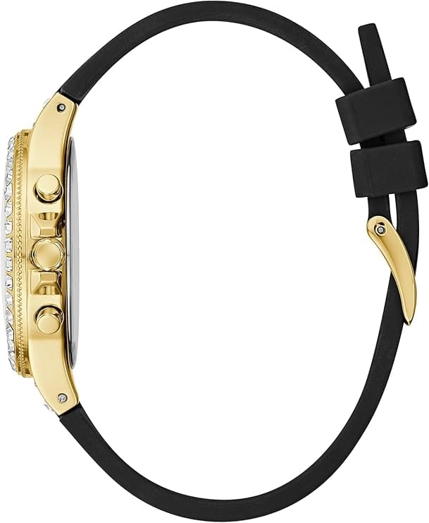 Guess Moonlight Crystals Silver Dial Black Silicone Strap Watch For Women - GW0257L1
