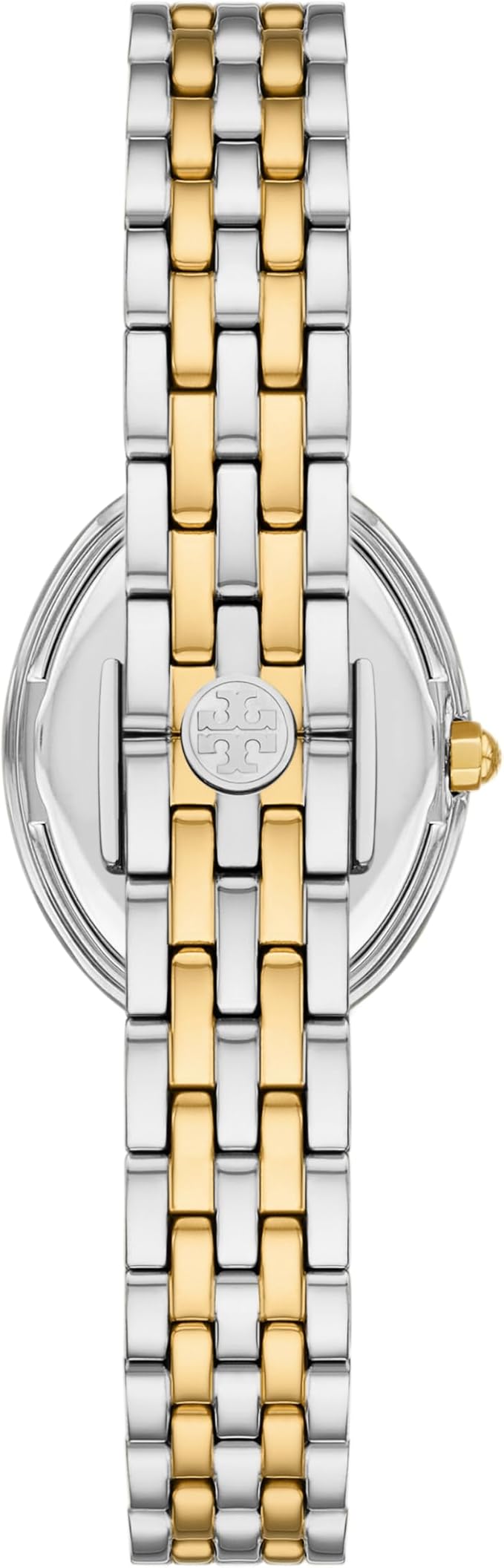 Tory Burch Oval Crystals Mother of Pearl Dial Two Tone Steel Strap Watch for Women - YBW6037