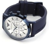 Emporio Armani Renato Chronograph Silver Dial Blue Silicone Strap Watch For Men - AR11026