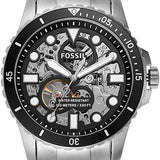 Fossil FB-01 Automatic Skeleton Black Dial Silver Steel Strap Watch for Men - ME3190