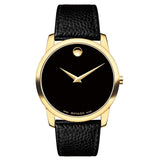 Movado Museum Black Dial Black Leather Strap Watch For Men - 0607014