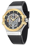 Maserati Potenza Automatic Skeleton Dial Black Leather Strap Watch For Men - R8821108011