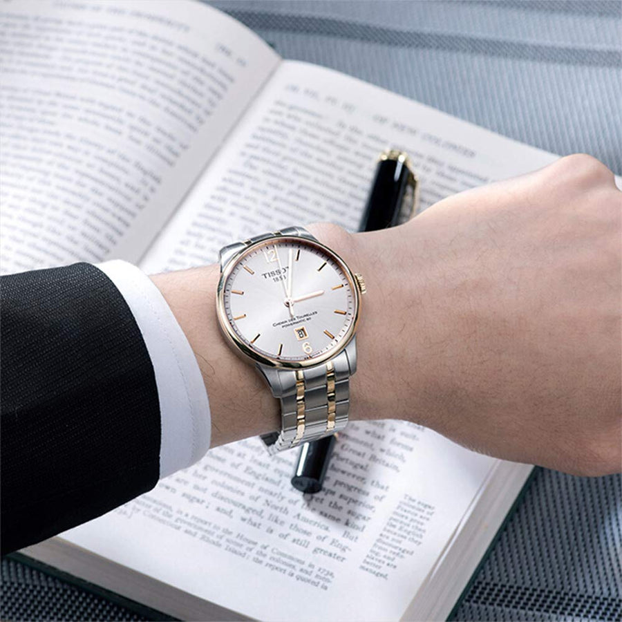 Tissot Chemin Des Tourelles Powermatic 80 Silver Dial Two Tone Steel Strap Watch For Men - T099.407.22.037.00
