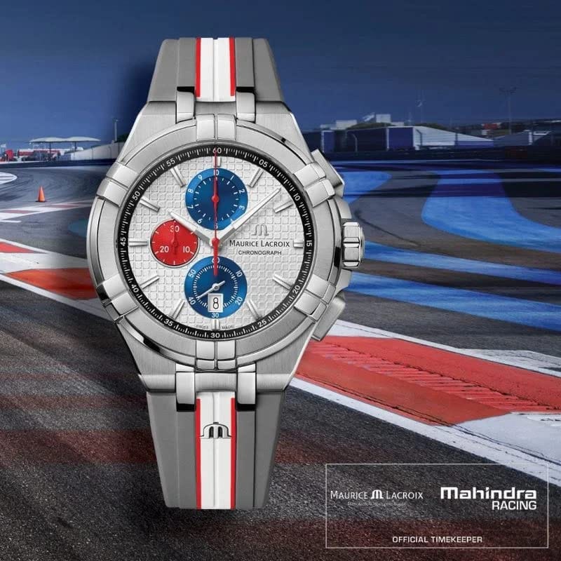 Maurice Lacroix Aikon Chronograph Special Edition Mahindra Racing Silver Dial Grey Rubber Strap Watch for Men - AI1018-TT031-130-2