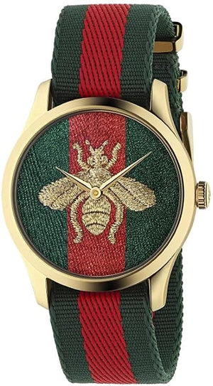 Gucci Le Marche des Merveilles Green & Red Dial Green & Red NATO Strap Unisex Watch - YA126487