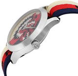 Gucci G Timeless Quartz White Red Blue Dial Multicolored NATO Strap Watch For Men - YA1264059