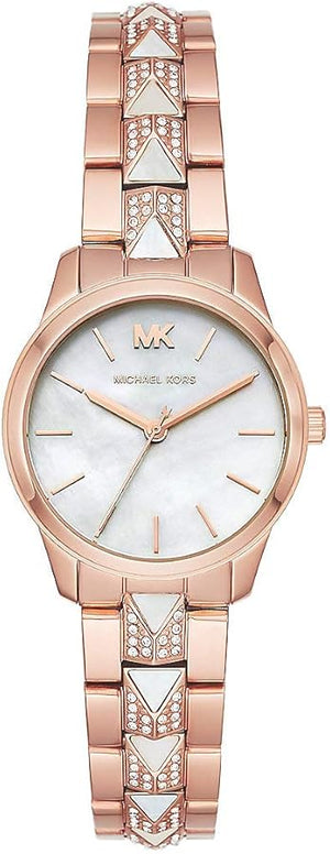 Michael Kors Runway Mercer Mother of Pearl White Dial Two Tone Steel Strap Watch For Women - MK6674