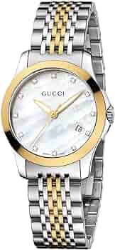 Gucci G Timeless Diamonds Mother of Pearl Dial Two Tone Mesh Bracelet Watch for Women - YA126513