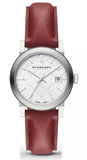 Burberry The City Silver Dial Red Leather Strap Watch for Women - BU9129