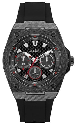 Guess Legacy Black Dial Black Rubber Strap Watch For Men - W1048G2