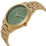 Michael Kors Slim Runway Green Dial Gold Steel Strap Watch for Women - MK3435