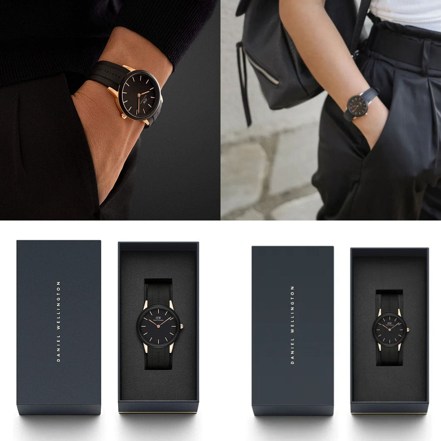 Daniel Wellington Iconic Round Case Motion Black Dial Rubber Strap Watch For Men - DW00100425