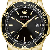 Movado Series 800 Black Dial Gold Steel Strap Watch For Men - 2600145