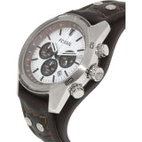 Fossil Coachman Chronograph Silver Dial Brown Leather Strap Watch for Men - CH2565