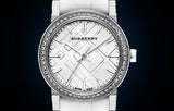 Burberry The City White Diamonds Dial White Leather Strap Watch for Women - BU9221