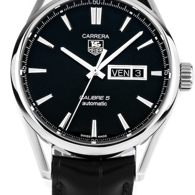 Tag Heuer Carrera Automatic Black Dial Black Leather Strap Watch for Men - WAR201A.FC6266