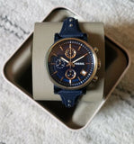 Fossil Boyfriend Sport Chronograph Blue Dial Blue Leather Strap Watch for Women - ES4113