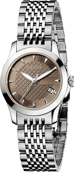 Gucci G Timeless Brown Dial Silver Steel Strap Watch For Women - YA126503