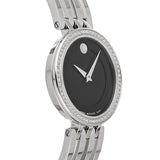 Movado Esperanza 63 Diamonds Black Dial Silver Steel Strap Watch For Women - 0607052