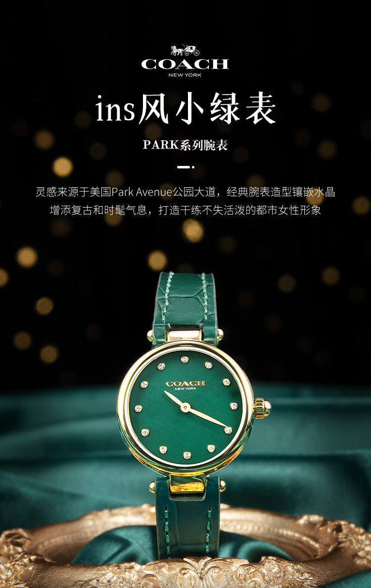 Coach Park Analog Green Dial Green Leather Strap Watch for Women - 14503534
