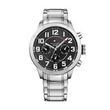 Tommy Hilfiger Trent Chronograph Black Dial Silver Steel Strap Watch for Men - 1791054