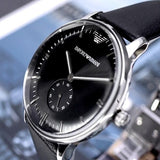 Emporio Armani Gianni Quartz Black Dial Black Leather Strap Watch For Men - AR0382