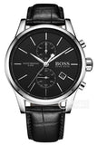 Hugo Boss Jet Black Dial Black Leather Strap Watch for Men - 1513279