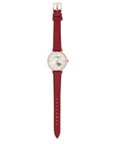 Emporio Armani Gianni T-Bar Mother of Pearl White Dial Red Leather Strap Watch For Women - AR60048